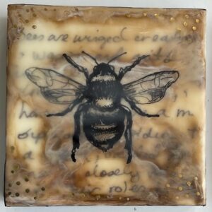 Bronze Bee  – encaustic art 4 x 4